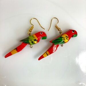 Wooden Hand Painted Parrot Fashion Dangle Earrings - NWOT